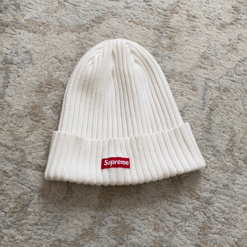 supreme white overdyed beanie